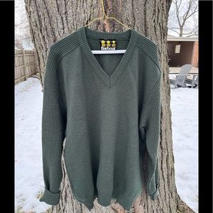 Barbour green v neck sweater sz large 42